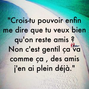 « Crois-tu pouvoir enfin me dire que tu veux bien qu’on reste amis ? Non c’est gentil ça va comme ça, des amis j’en ai plein déjà. »