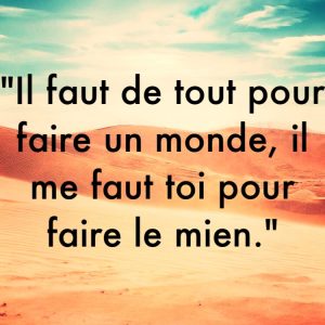 « Il faut de tout pour faire un monde, il me faut toi pour faire le mien. »