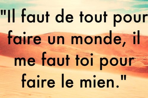 « Il faut de tout pour faire un monde, il me faut toi pour faire le mien. »
