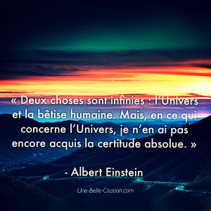 « Deux choses sont infinies : l’Univers et la bêtise humaine. Mais, en ce qui concerne l’Univers, je n’en ai pas encore acquis la certitude absolue. »