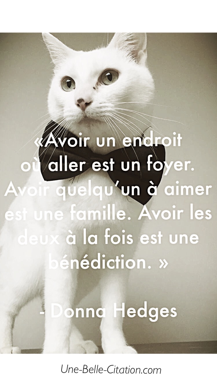 « Avoir un endroit où aller est un foyer. Avoir quelqu’un à aimer est une famille. Avoir les deux à la fois est une bénédiction. »