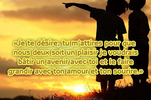 «Je te désire, tu m’attires pour que nous deux soit un plaisir je voudrais bâtir un avenir avec toi et le faire grandir avec ton amour et ton sourire.»