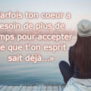 «Parfois ton coeur a besoin de plus de temps pour accepter ce que t’on esprit sait déjà…»