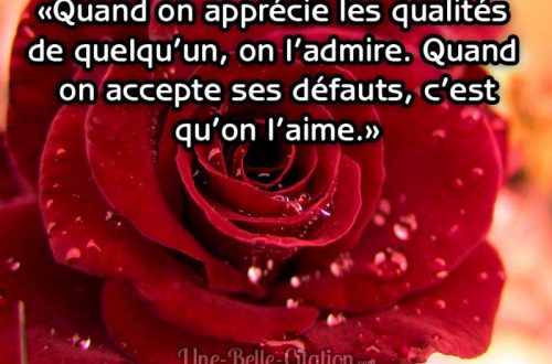 «Quand on apprécie les qualités de quelqu’un, on l’admire. Quand on accepte ses défauts, c’est qu’on l’aime.»