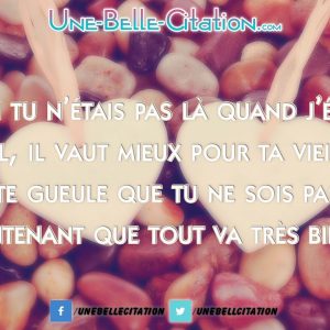 « Si tu n’étais pas là quand j’étais mal, il vaut mieux pour ta vieille petite gueule que tu ne sois pas là maintenant que tout va très bien.»