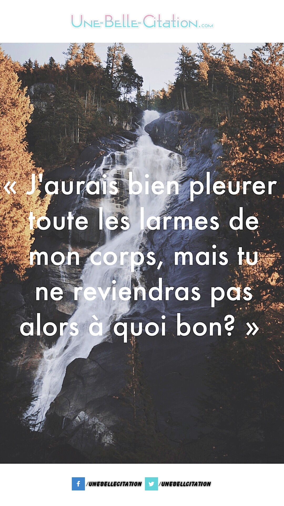 « J’aurais bien pleurer toutes les larmes de mon corps, mais tu ne reviendras pas. Alors, à quoi bon ? »