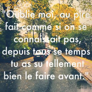 « Oublie-moi, au pire fait comme si on se connaissait pas depuis tout se temps, tu as su tellement bien le faire avant. »