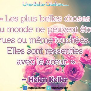 « Les plus belles choses du monde ne peuvent être vues ou même touchées. Elles sont ressenties avec le cœur. » – Helen Keller
