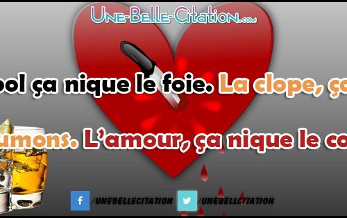 "L'alcool, ça nique le foie. La clope, ça nique les poumons. L'amour, ça nique le cœur."