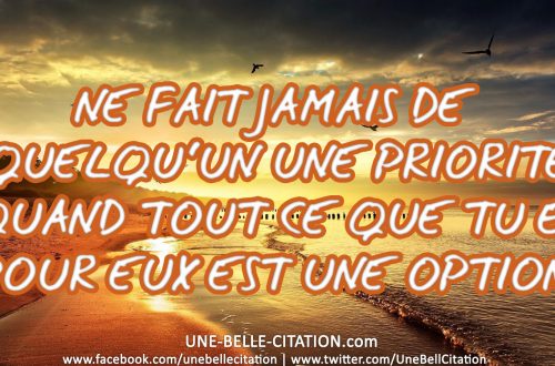 « Ne fais jamais de quelqu'un une priorité quand tout ce que tout ce que tu es pour eux est une option. »