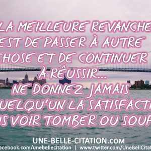 « La meilleure revanche est de passer à autre chose et de continuer à réussir… Ne donnez jamais à quelqu’un la satisfaction de vous voir tomber ou souffrir. »
