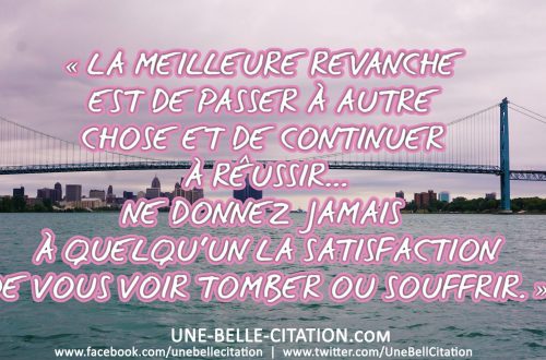 « La meilleure revanche est de passer à autre chose et de continuer à réussir… Ne donnez jamais à quelqu’un la satisfaction de vous voir tomber ou souffrir. »