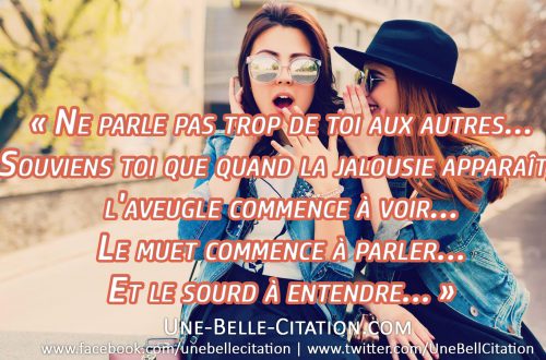 « Ne parle pas trop de toi aux autres... Souviens toi que quand la jalousie apparaît, l'aveugle commence à voir... Le muet commence à parler... Et le sourd à entendre... »