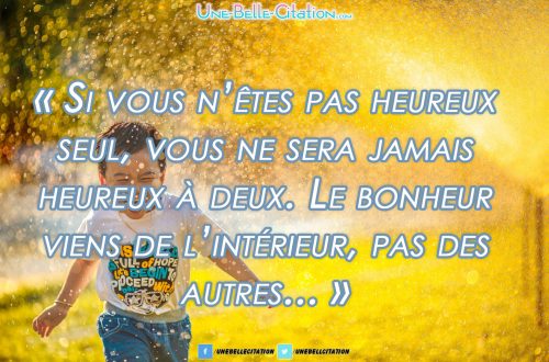 Si vous n’êtes pas heureux seul, vous ne serez jamais heureux à deux. Le bonheur vient de l’intérieur, pas des autres.