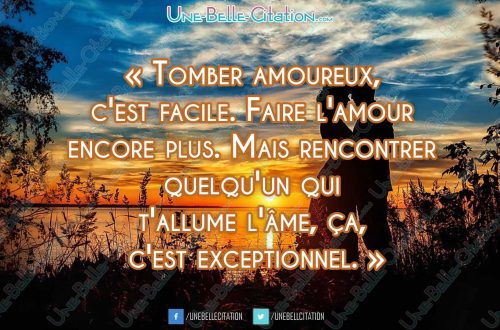 « Tomber amoureux, c'est facile. Faire l'amour encore plus. Mais rencontrer quelqu'un qui t'allume l'âme, ça, c'est exceptionnel. »