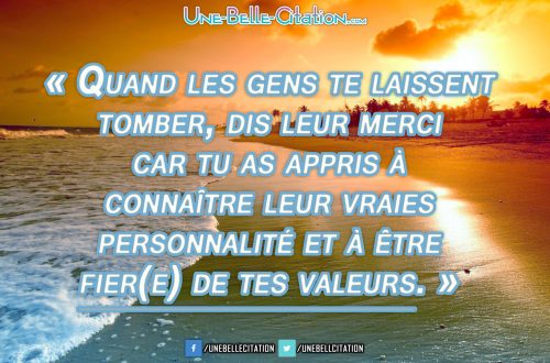 « Quand les gens te laissent tomber, dis leur merci car tu as appris à connaître leur vraies personnalité et à être fier(e) de tes valeurs. »