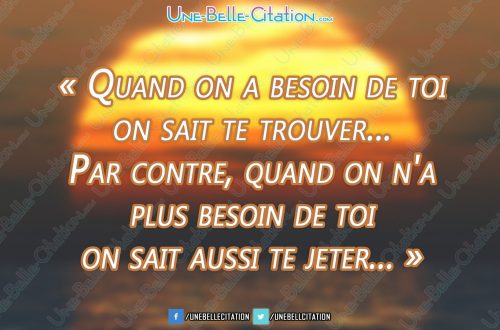 « Quand on a besoin de toi on sait te trouver... Par contre, quand on n'a plus besoin de toi on sait aussi te jeter... »