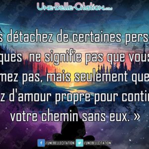 « Vous détachez de certaines personnes toxiques ne signifie pas que vous ne les aimez pas, mais seulement que vous assez d'amour propre pour continuer votre chemin sans eux. »