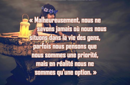 « Malheureusement, nous ne savons jamais où nous nous situons dans la vie des gens, parfois nous pensons que nous sommes une priorité, mais en réalité nous ne sommes qu'une option. »