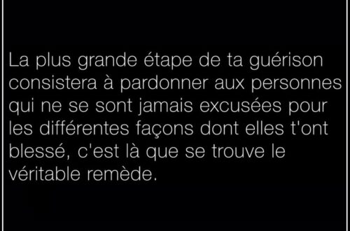 « La plus grande étape de ta guérison consistera à pardonner aux personnes qui ne se sont jamais excusées pour les différentes façons dont elles t'ont blessé, c'est là que se trouve le véritable remède. »