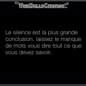 « Le silence est la plus grande conclusion. Laissez le manque de mots vous dire tout ce que vous devez savoir. »